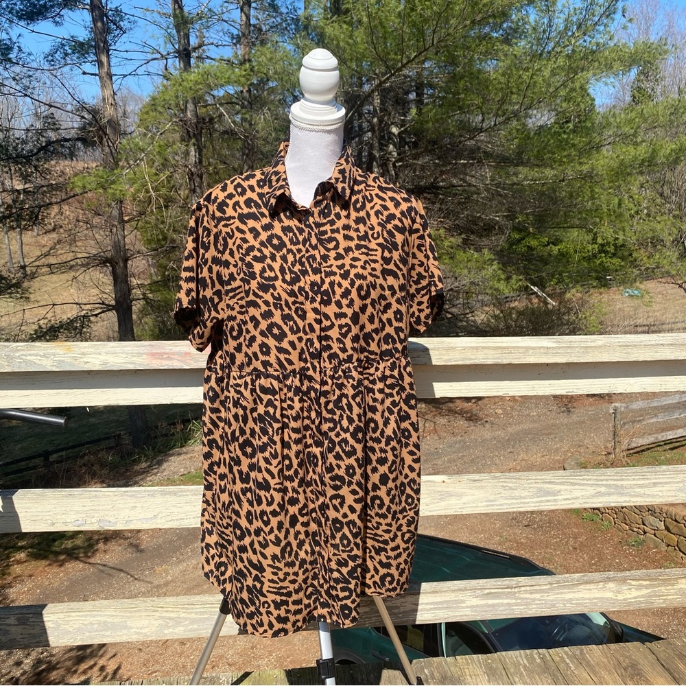 Missguided Brown and Black Leopard Print Collared Mini Dress